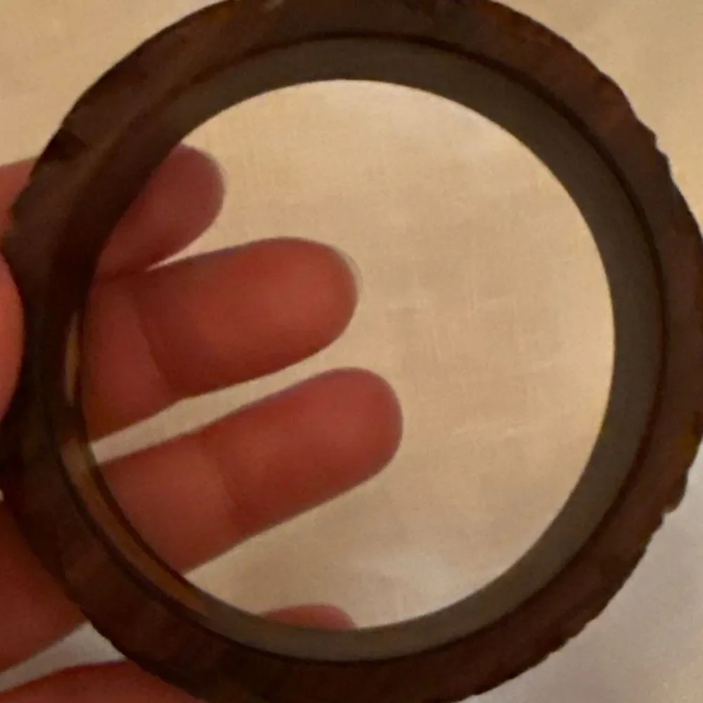 Vintage Carved Wood‎ Bangle Bracelet Wide Dark Brown Chunky Mid Century
